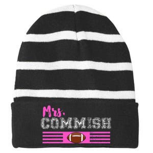 Mrs. Commish Fantasy Football Commissioner Wife Striped Beanie with Solid Band