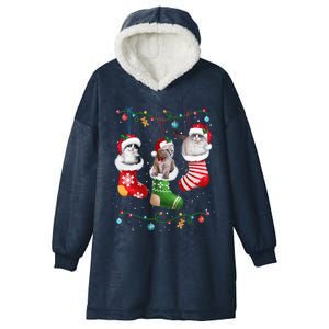 Meowy Catmas Funny Cats In Christmas Sock Pajamas Funny Gift Hooded Wearable Blanket