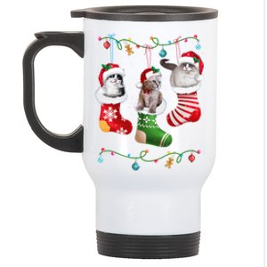 Meowy Catmas Funny Cats In Christmas Sock Pajamas Funny Gift Stainless Steel Travel Mug