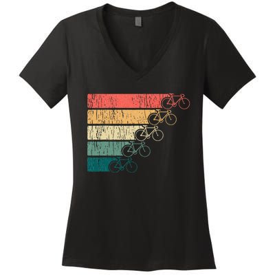 Minimalistic Cycling Funny Biking Bicycle Enthusiast Women's V-Neck T-Shirt