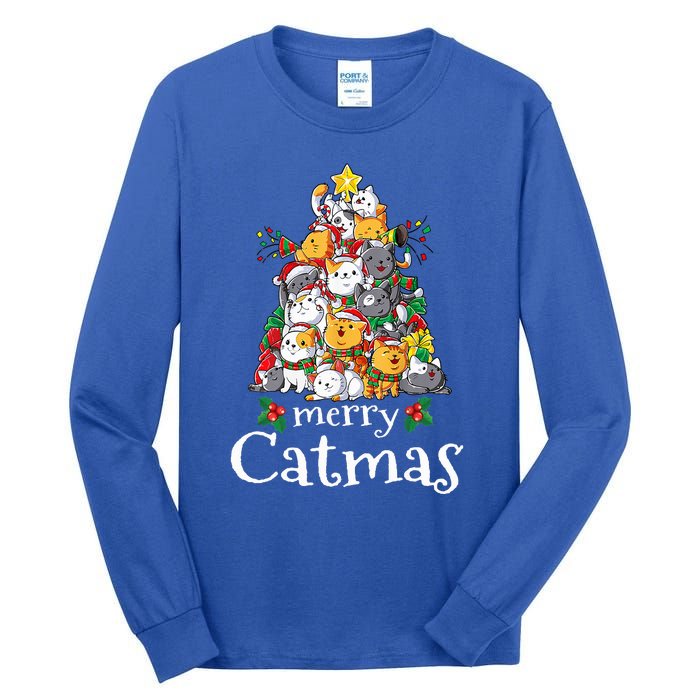 Merry Catmas Funny Cat Dad Cat Mom Christmas Cat  Tall Long Sleeve T-Shirt