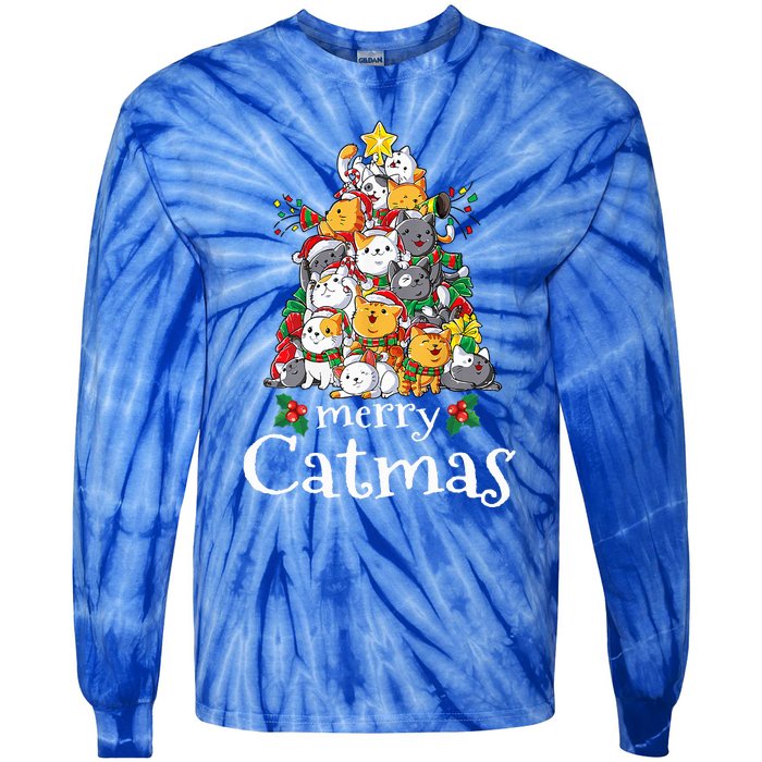 Merry Catmas Funny Cat Dad Cat Mom Christmas Cat  Tie-Dye Long Sleeve Shirt