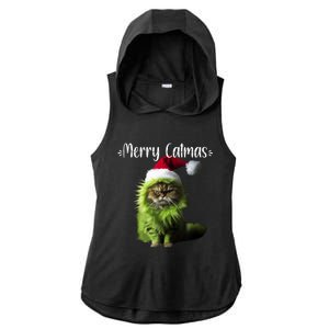 Merry Catmas Funny Cat Christmas Tank Top Ladies PosiCharge Tri-Blend Wicking Draft Hoodie Tank