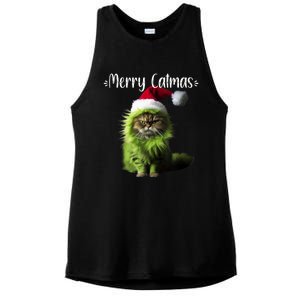 Merry Catmas Funny Cat Christmas Tank Top Ladies PosiCharge Tri-Blend Wicking Tank