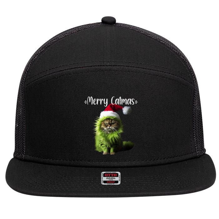 Merry Catmas Funny Cat Christmas Tank Top 7 Panel Mesh Trucker Snapback Hat