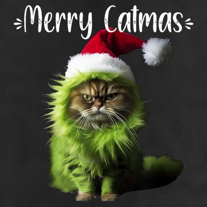Merry Catmas Funny Cat Christmas Tank Top 7 Panel Mesh Trucker Snapback Hat