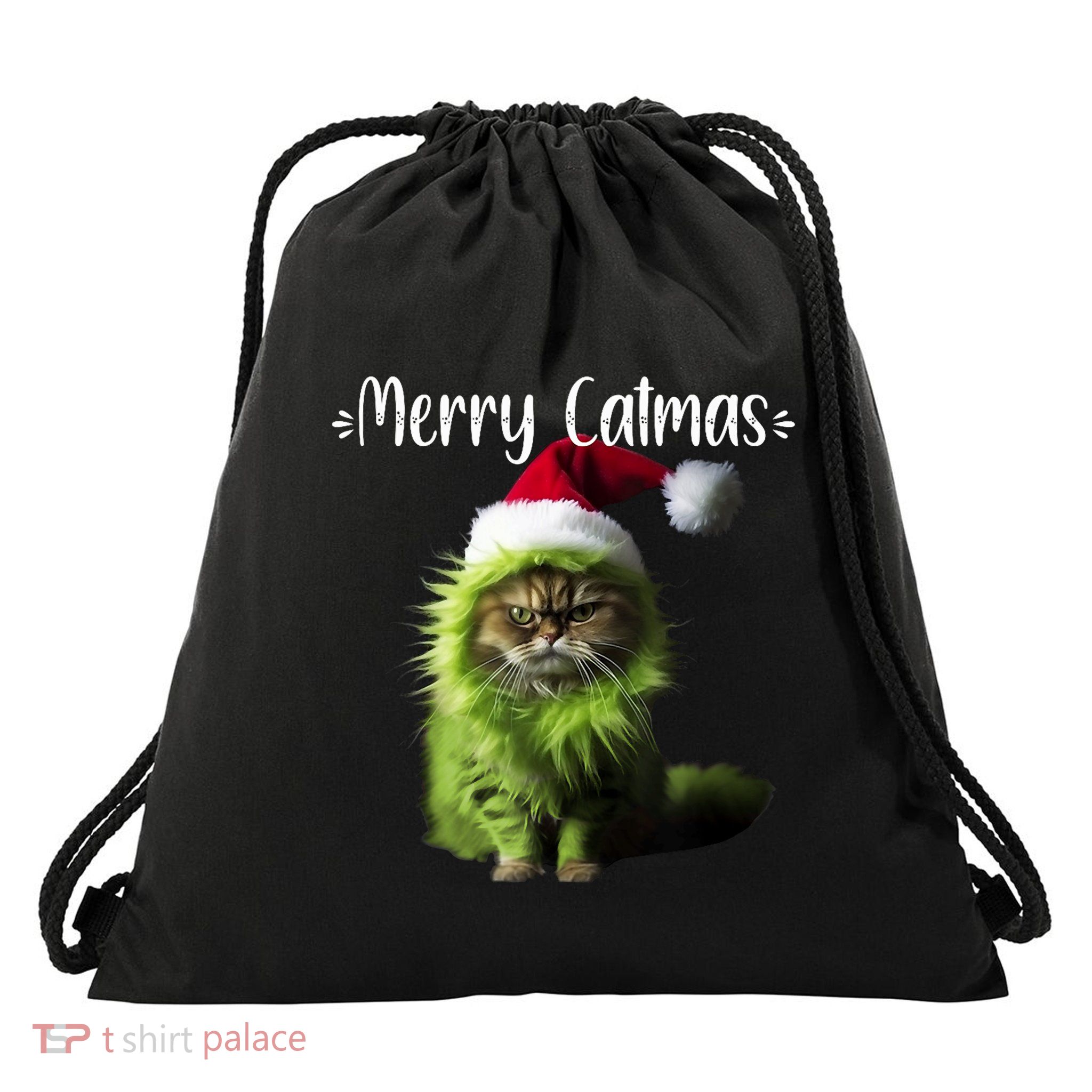 Merry Catmas Funny Cat Christmas Tank Top Drawstring Bag