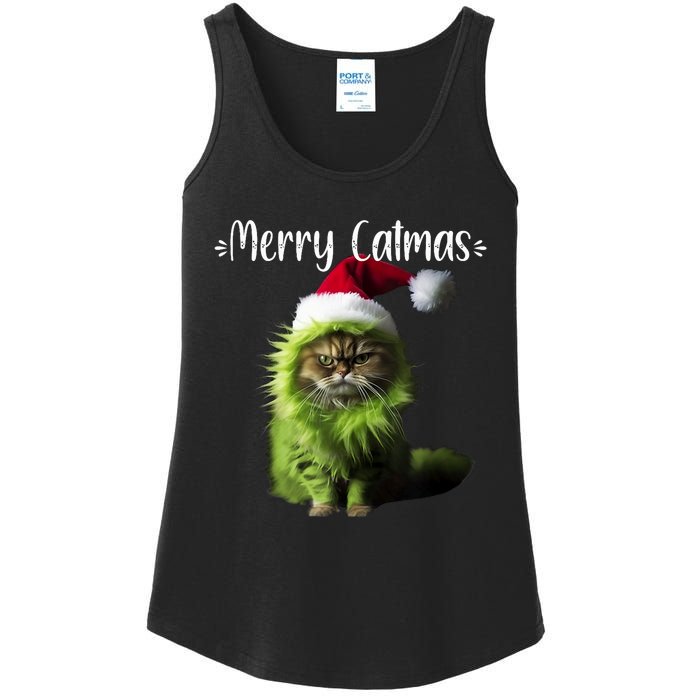 Merry Catmas Funny Cat Christmas Tank Top Ladies Essential Tank