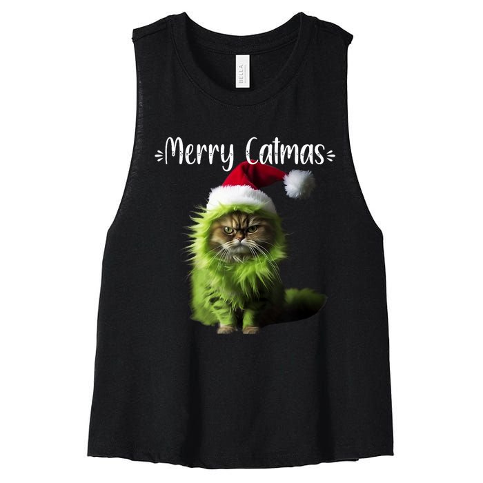 Merry Catmas Funny Cat Christmas Tank Top Women's Racerback Cropped Tank