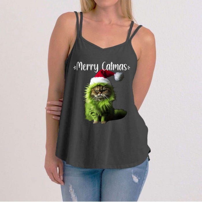 Merry Catmas Funny Cat Christmas Tank Top Women's Strappy Tank