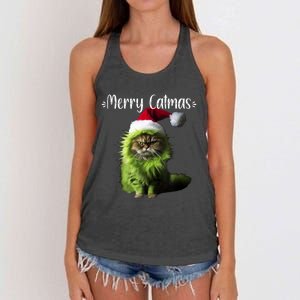 Merry Catmas Funny Cat Christmas Tank Top Women's Knotted Racerback Tank