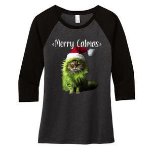 Merry Catmas Funny Cat Christmas Tank Top Women's Tri-Blend 3/4-Sleeve Raglan Shirt