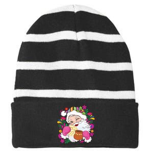 Mexican Christmas Feliz Navidad Latina Christmas Striped Beanie with Solid Band