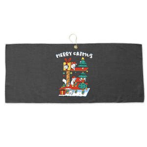 Merry Catmas Funny Cat Mom Cat Dad Christmas Cat Tree Toy Large Microfiber Waffle Golf Towel