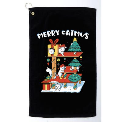 Merry Catmas Funny Cat Mom Cat Dad Christmas Cat Tree Toy Platinum Collection Golf Towel