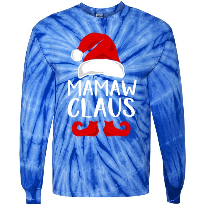 Mamaw Claus Funny Grandma Santa Claus Red Christmas Hat Gift Tie-Dye Long Sleeve Shirt