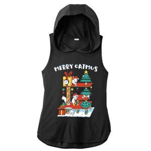 Merry Catmas Funny Cat Mom Cat Dad Christmas Cat Tree Toy Ladies PosiCharge Tri-Blend Wicking Draft Hoodie Tank