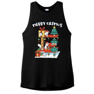 Merry Catmas Funny Cat Mom Cat Dad Christmas Cat Tree Toy Ladies PosiCharge Tri-Blend Wicking Tank