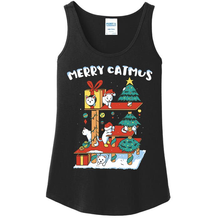 Merry Catmas Funny Cat Mom Cat Dad Christmas Cat Tree Toy Ladies Essential Tank