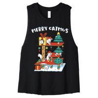 Merry Catmas Funny Cat Mom Cat Dad Christmas Cat Tree Toy Women's Racerback Cropped Tank