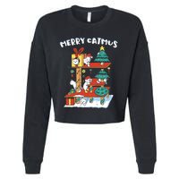 Merry Catmas Funny Cat Mom Cat Dad Christmas Cat Tree Toy Cropped Pullover Crew