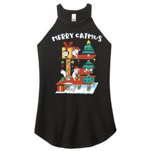 Merry Catmas Funny Cat Mom Cat Dad Christmas Cat Tree Toy Women's Perfect Tri Rocker Tank