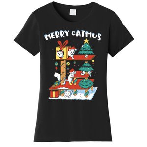 Merry Catmas Funny Cat Mom Cat Dad Christmas Cat Tree Toy Women's T-Shirt