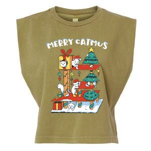 Merry Catmas Funny Cat Mom Cat Dad Christmas Cat Tree Toy Garment-Dyed Women's Muscle Tee