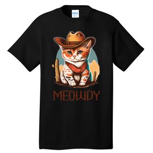 Meowdy Cat Funny Howdy Meme Western Cowboy Kitten Tall T-Shirt