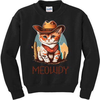 Meowdy Cat Funny Howdy Meme Western Cowboy Kitten Kids Sweatshirt