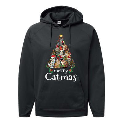 Merry Catmas Funny Cat Mom Cat Dad Christmas Cat Performance Fleece Hoodie