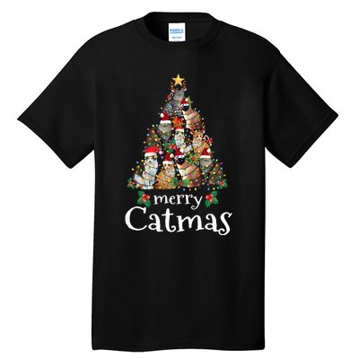 Merry Catmas Funny Cat Mom Cat Dad Christmas Cat Tall T-Shirt