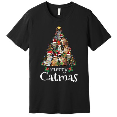 Merry Catmas Funny Cat Mom Cat Dad Christmas Cat Premium T-Shirt