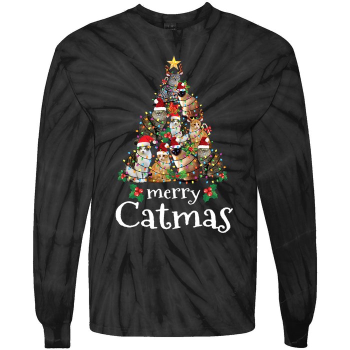 Merry Catmas Funny Cat Mom Cat Dad Christmas Cat Tie-Dye Long Sleeve Shirt