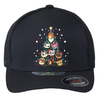 Merry Catmas Funny Christmas Tree Cats Xmas Meow Christmas Flexfit Unipanel Trucker Cap