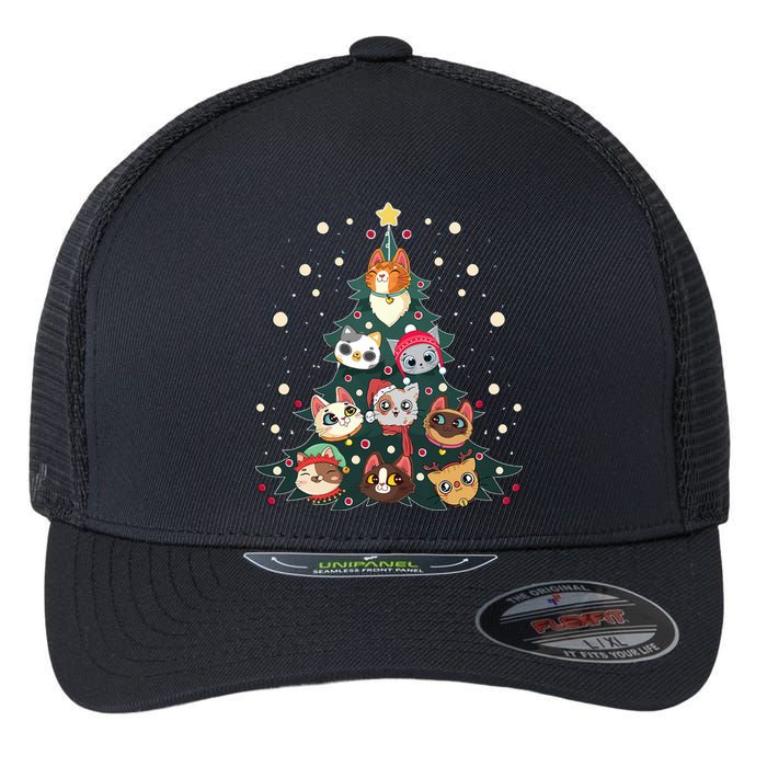 Merry Catmas Funny Christmas Tree Cats Xmas Meow Christmas Flexfit Unipanel Trucker Cap