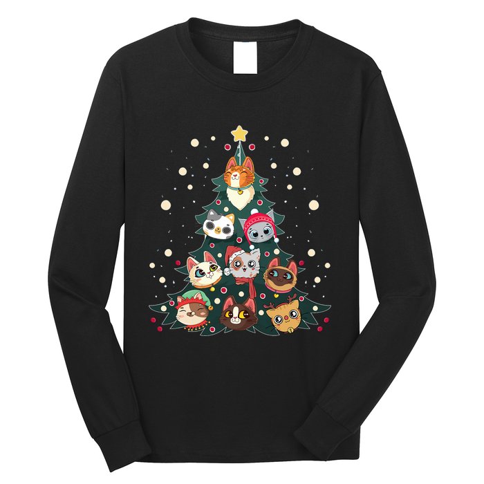 Merry Catmas Funny Christmas Tree Cats Xmas Meow Christmas Long Sleeve Shirt