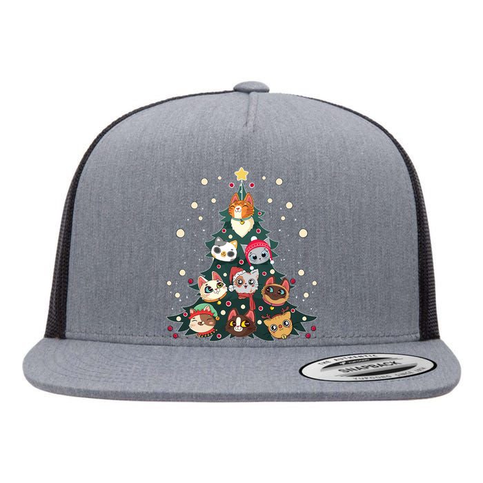 Merry Catmas Funny Christmas Tree Cats Xmas Meow Christmas Flat Bill Trucker Hat