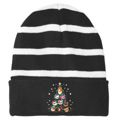 Merry Catmas Funny Christmas Tree Cats Xmas Meow Christmas Striped Beanie with Solid Band