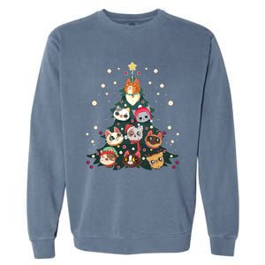 Merry Catmas Funny Christmas Tree Cats Xmas Meow Christmas Garment-Dyed Sweatshirt