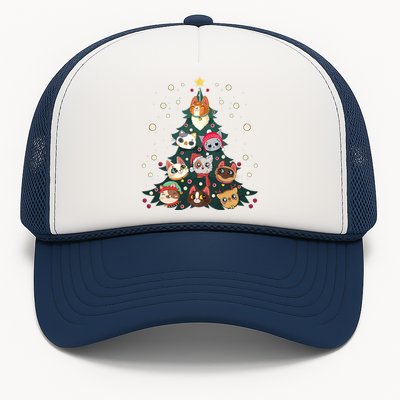 Merry Catmas Funny Christmas Tree Cats Xmas Meow Christmas Trucker Hat