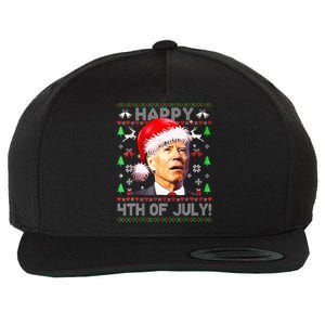 Merry Christmas Funny Joe Biden Happy 4th Of July Ugly Xmas Wool Snapback Cap