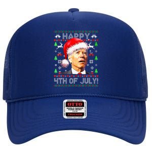 Merry Christmas Funny Joe Biden Happy 4th Of July Ugly Xmas High Crown Mesh Back Trucker Hat