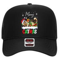 Merry Catmas Funny Cat Dad Cat Mom Christmas Cat High Crown Mesh Back Trucker Hat