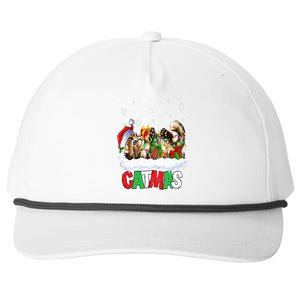 Merry Catmas Funny Cat Dad Cat Mom Christmas Cat Snapback Five-Panel Rope Hat