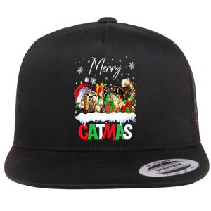 Merry Catmas Funny Cat Dad Cat Mom Christmas Cat Flat Bill Trucker Hat