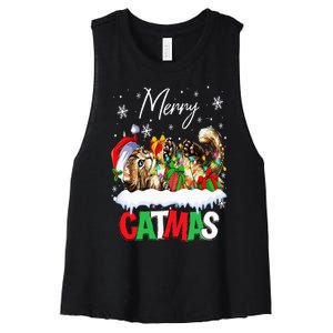 Merry Catmas Funny Cat Dad Cat Mom Christmas Cat Women's Racerback Cropped Tank