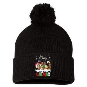 Merry Catmas Funny Cat Dad Cat Mom Christmas Cat Pom Pom 12in Knit Beanie