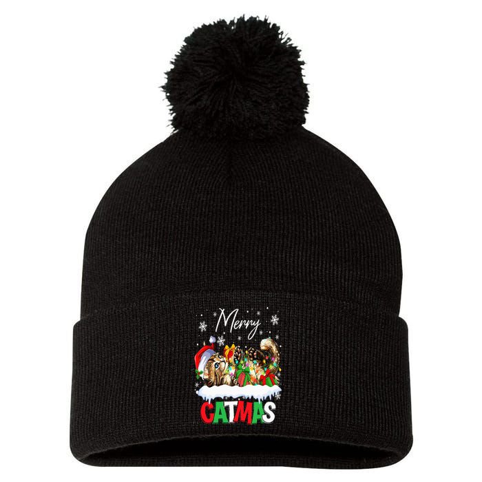 Merry Catmas Funny Cat Dad Cat Mom Christmas Cat Pom Pom 12in Knit Beanie