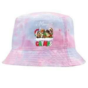 Merry Catmas Funny Cat Dad Cat Mom Christmas Cat Tie-Dyed Bucket Hat